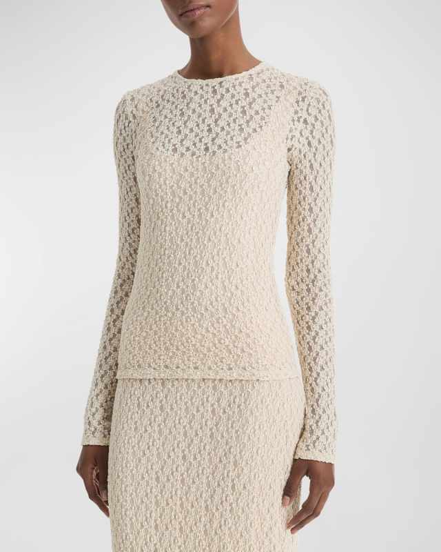Floral Smocked Long-Sleeve Crewneck Top